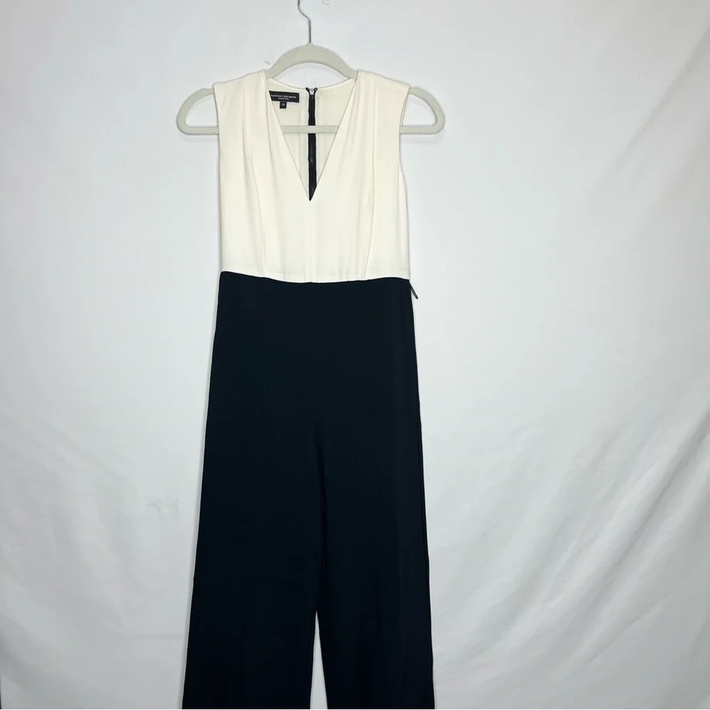 Narciso Rodriguez Silk & Scuba Two Toned Sleeveless Wide Leg Jumpsuit - Picture 2 of 5